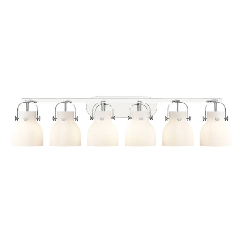 Innovations Lighting 423-6W-10-46 Pilaster II Bell Vanity Pilaster II - Polished Chrome / Matte White