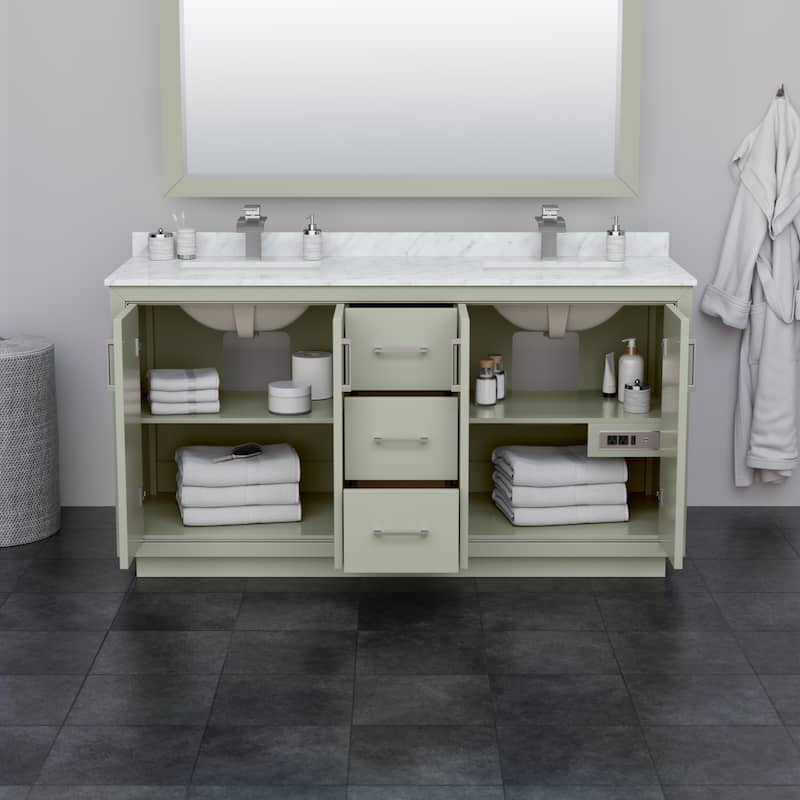 Icon 66-inch Double Vanity, Quartz Top, 58-inch Mirror