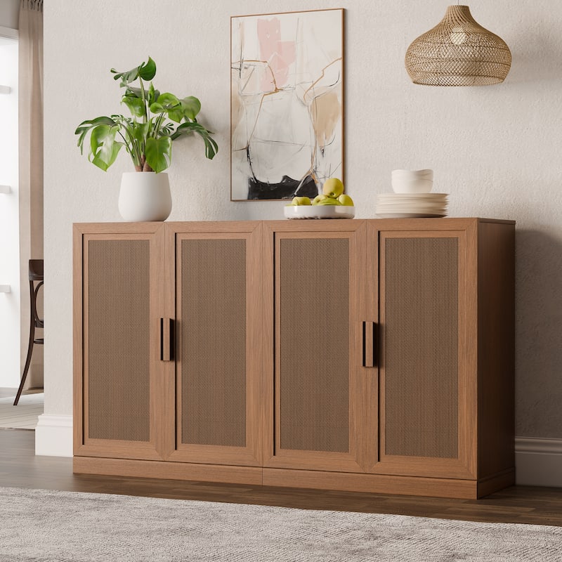 Dovelina Sideboard Buffet Storage Cabinets with Adjustable Shelves,Rattan Door - 72"Lx31"H