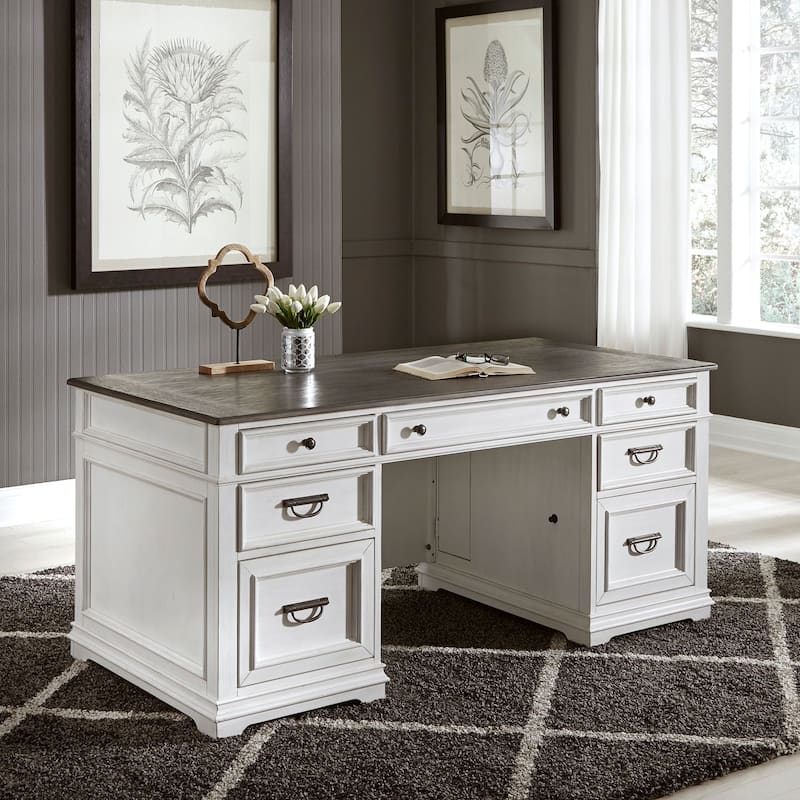 Allyson Park Wirebrushed White Charcoal Desk - White