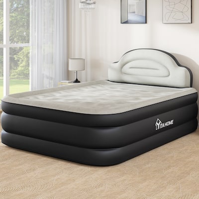 Cloud-shaped inflatable mattress with a built-in power cord, fixed pump head, and inflatable headboard