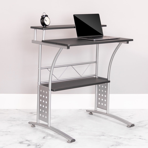 Computer Desk with Top and Lower Storage Shelves. Opens flyout.
