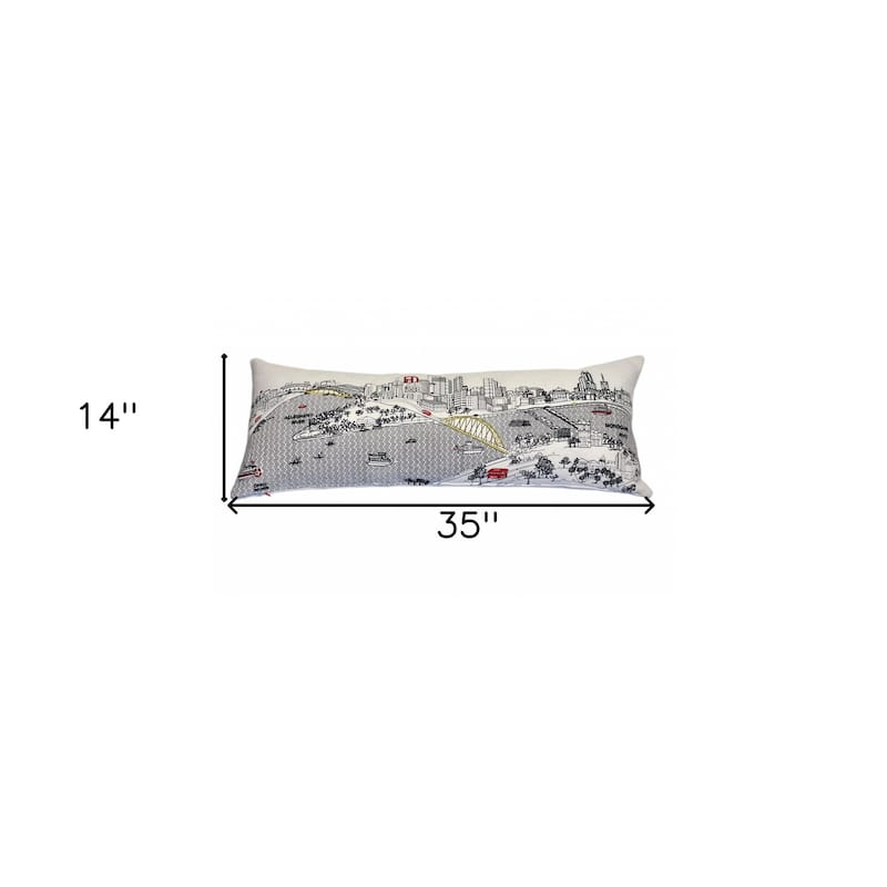HomeRoots 35" White Pittsburgh Daylight Skyline Lumbar Decorative Pillow