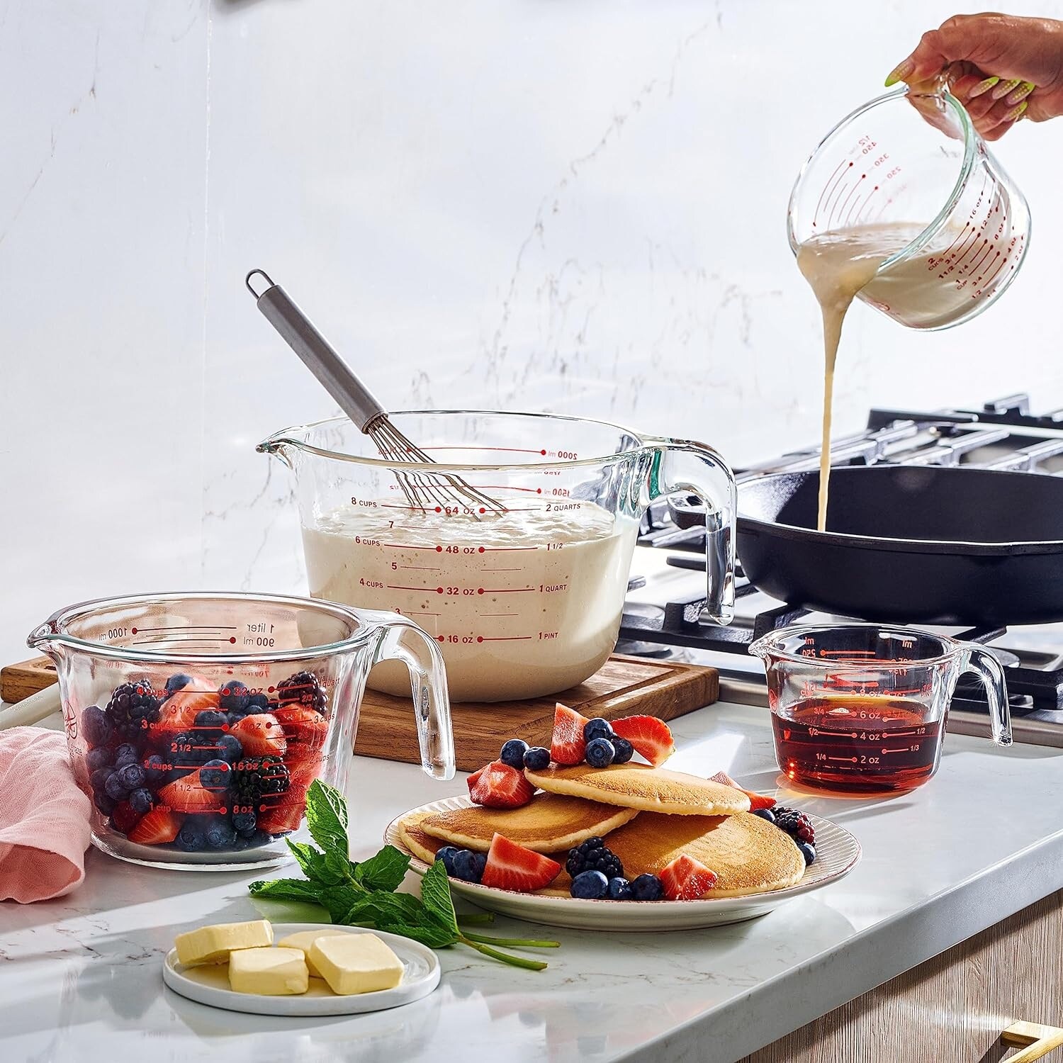 Glass Measuring Cups Kitchen Mixing Bowl Liquid Measure Cup,Set