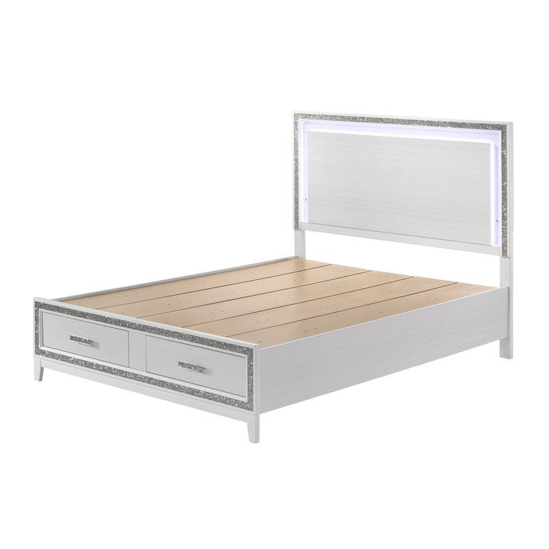 White Queen Bed with Storage from the Haiden Collection LEDLighted