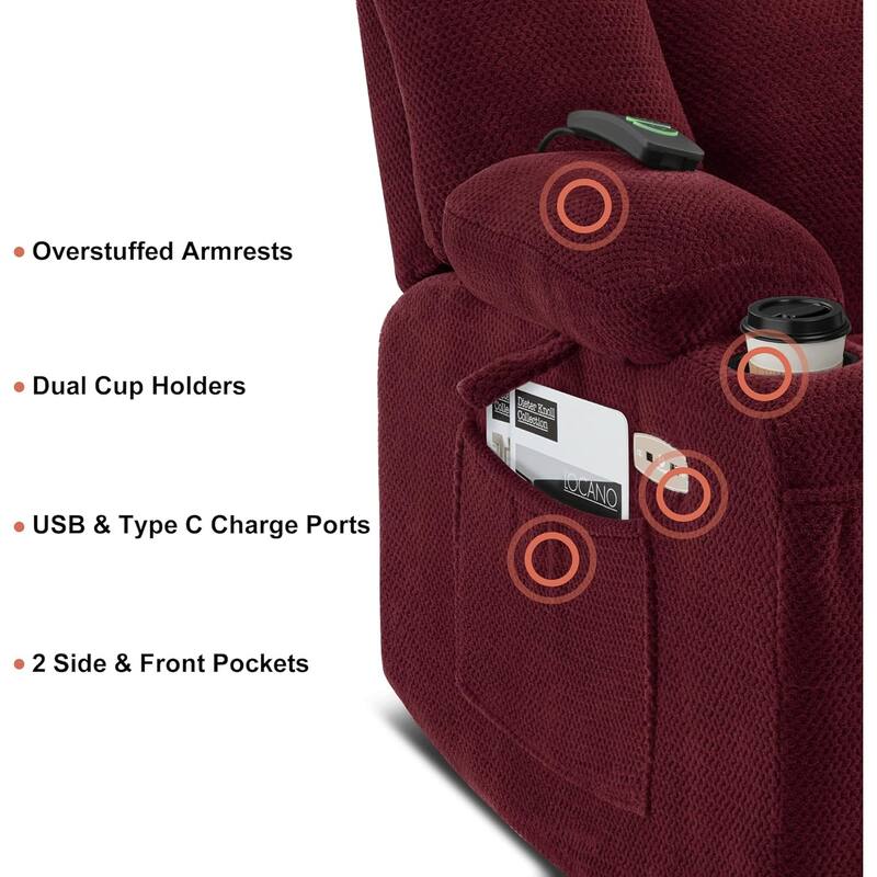 MCombo Electric Power Recliner Chair with Massage & Heat, Plush Fabric 8015