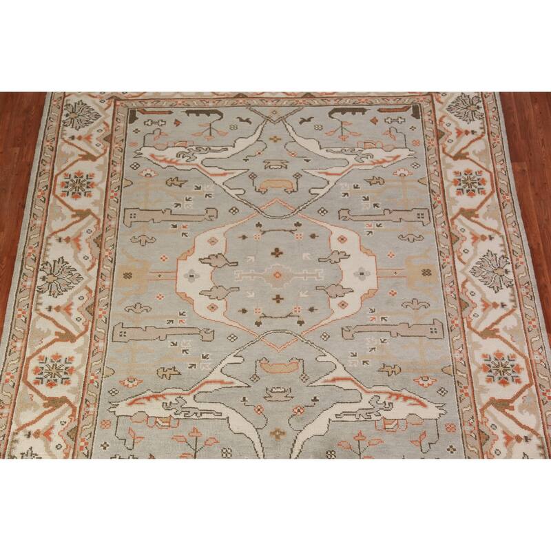 Oushak Indian Area Rug Hand-Knotted Oriental Grey Wool Carpet - 8'1" x 9'10"