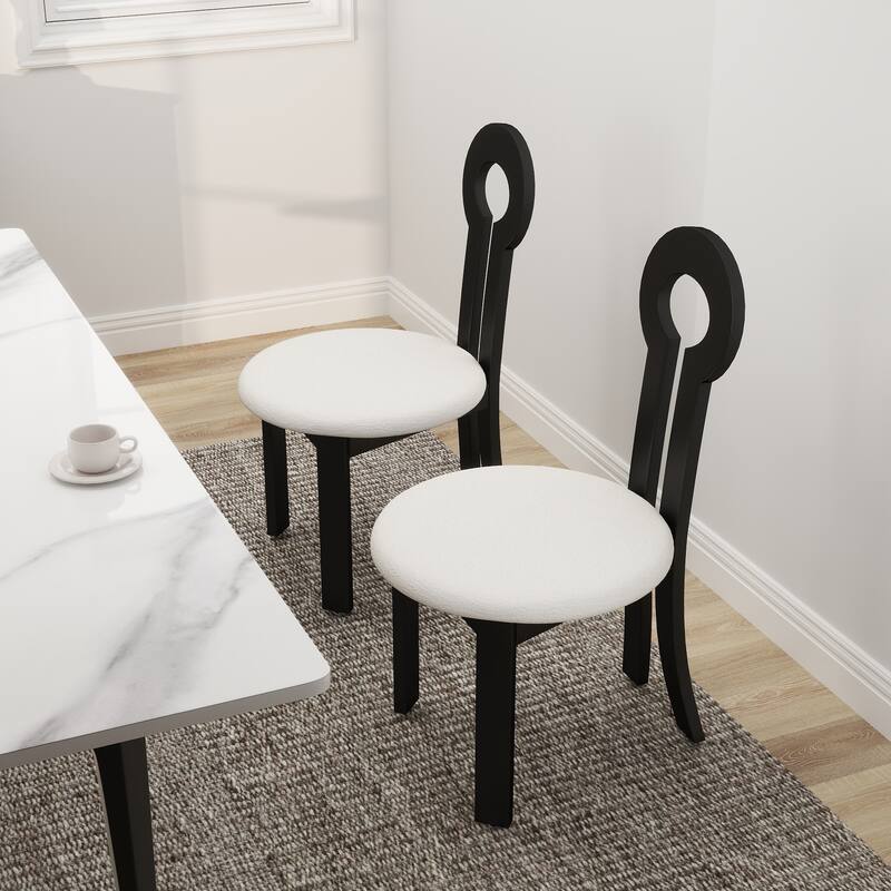 Vintage Rubber Solid Wood Dining Chair, Sheep Plush Dining Chair, Armless Dining Chair(Set Of 2)