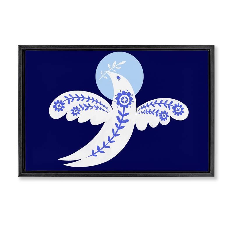 Stupell Peace Dove with Folk Florals Framed Floater Canvas Wall Art Design By Hannah Moren - 25 x 17 - Black