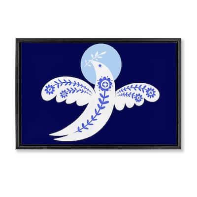 Stupell Peace Dove with Folk Florals Framed Floater Canvas Wall Art Design By Hannah Moren