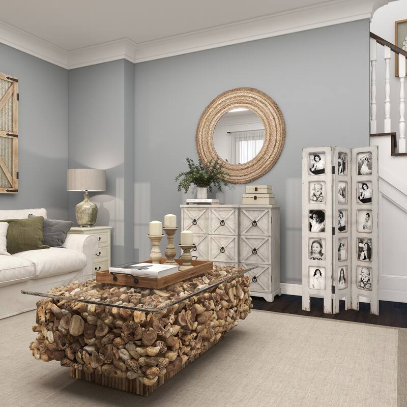 White Wooden Hinged Foldable Partition 3 Panel Partition Room Divider Screen with 15 Photo Slots