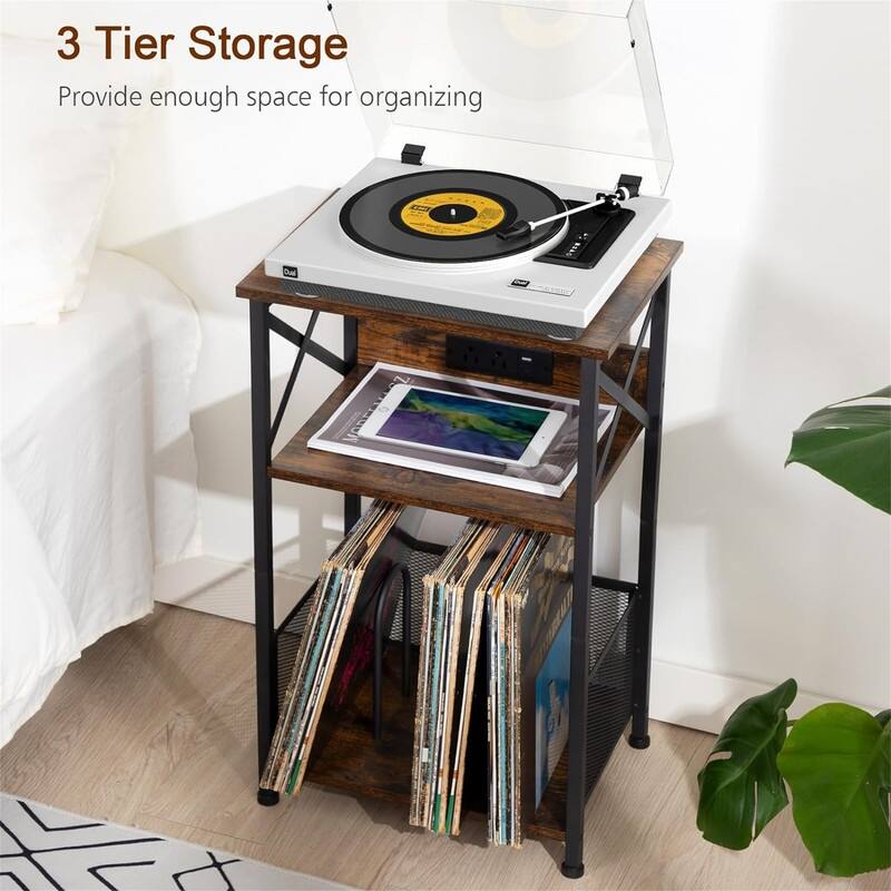Record Player Stand with Charging Station - 15.75 x 11.41 x 25.59 
