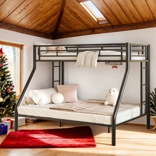 Wider Design Twin XL over Queen Metal Bunk Bed with Ladder and Safety Guardrails