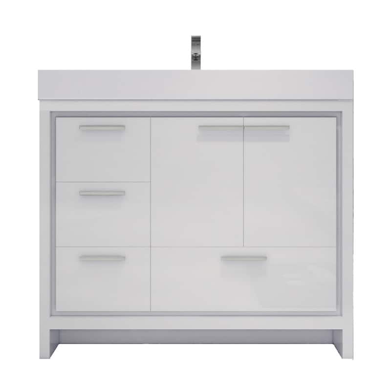 Dove 42'' Freestanding Vanity with Reinforced Acrylic Sink - 42'' Width With Left Drawers - High Gloss White