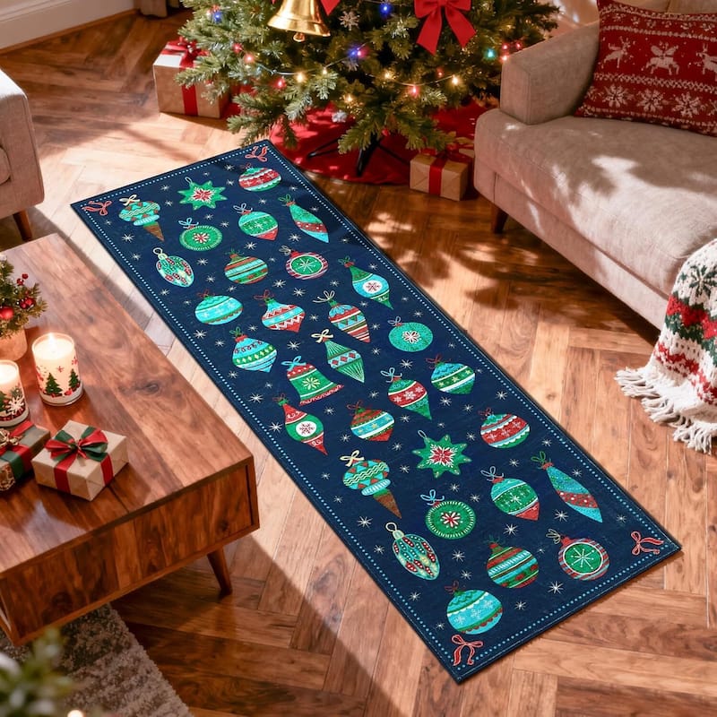 Christmas Winter Snowflake Washable Area Rug for Living Room, Bedroom, Blue - 2*6ft