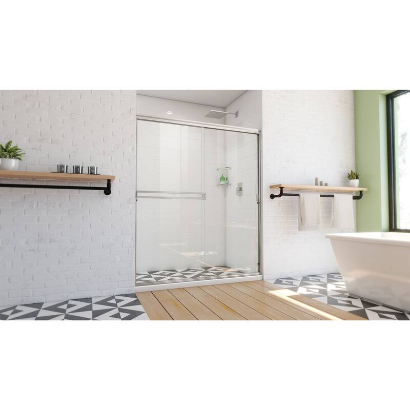 DreamLine Alliance Pro BG 56-60 in. W x 70 3/8 in. H Semi-Frameless Sliding Shower Door in Brushed Nickel and Clear Glass