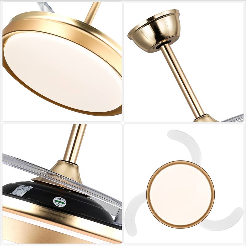 Cusp Barn 42 Inch Retractable Ceiling Fan with Lights, Modern Silent DC Motor 6 Speeds Chandelier Ceiling Fan for Bedroom