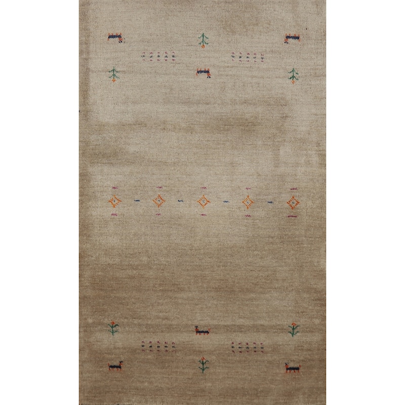 Hand Knotted Oriental 100% Wool Carpet Tribal Animal Pictorial Brown Gabbeh Area Rug - 4' 11'' X 3' 0''