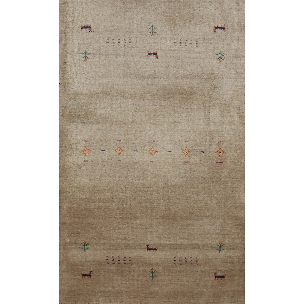 Hand Knotted Oriental 100% Wool Carpet Tribal Animal Pictorial Brown Gabbeh Area Rug - 4' 11'' X 3' 0''