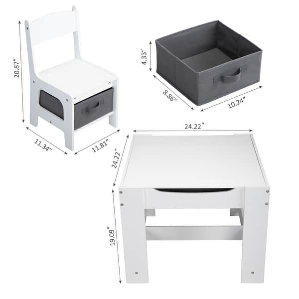 dimension image slide 2 of 3, 3-in-1 Kids Wood Table and 2 Chairs - 24.4"L x 24.2"W x 19"H