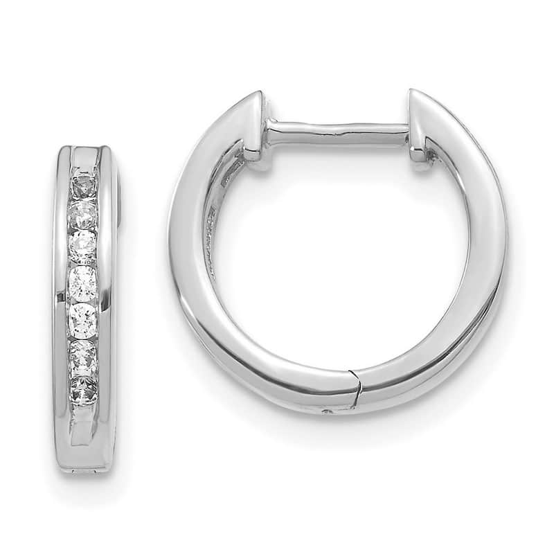 Curata 14k White Gold Diamond Hinged Hoop Earrings - 13x13mm Wide 2mm Thick