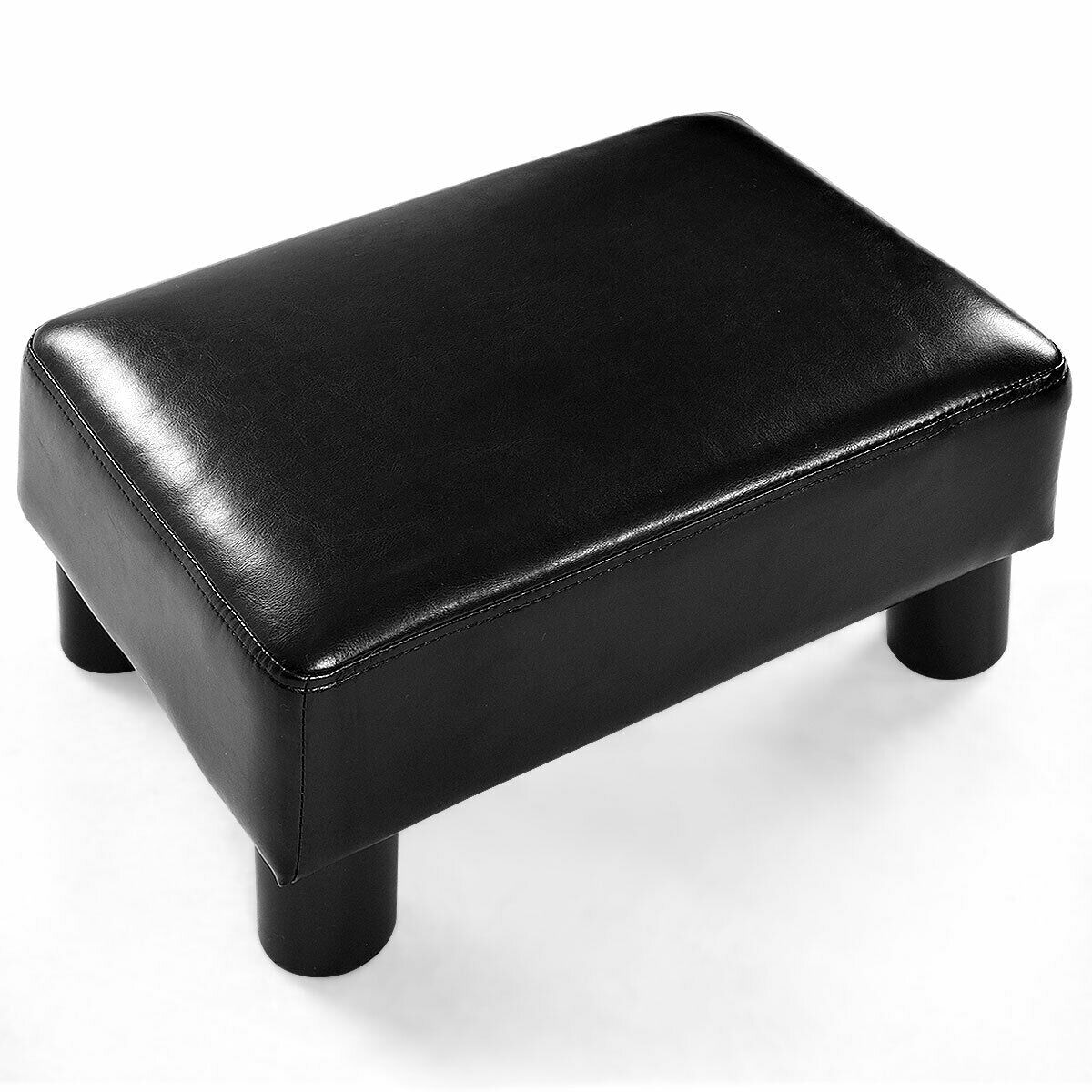 Costway Small Ottoman Footrest PU Leather Footstool Rectangular Seat Stool  Black