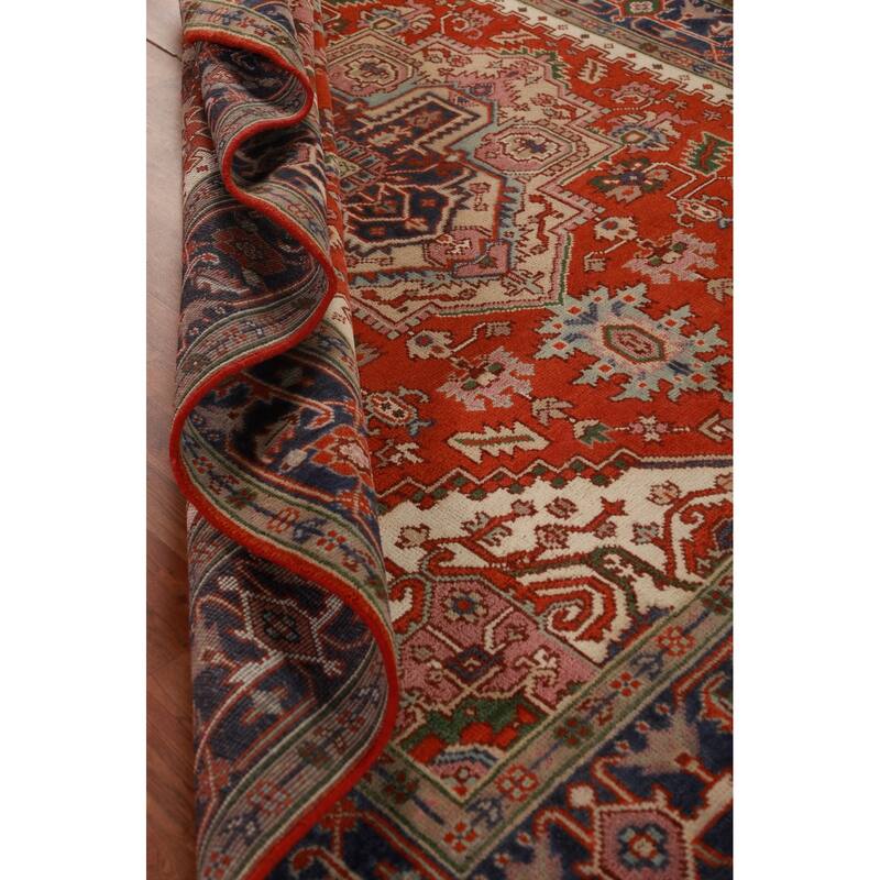 Hand Knotted Oriental 100% Wool Carpet Traditional Medallion Oranges & Rust Heriz (serapi) Area Rug - 9' 10'' X 8' 0''