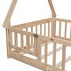 preview thumbnail 14 of 13, Twin Tent-shaped Floor Bed, Pine Fun Playhouse Bed Frames, With Guardrails, Slats, Door, House Bed Frame With Roof