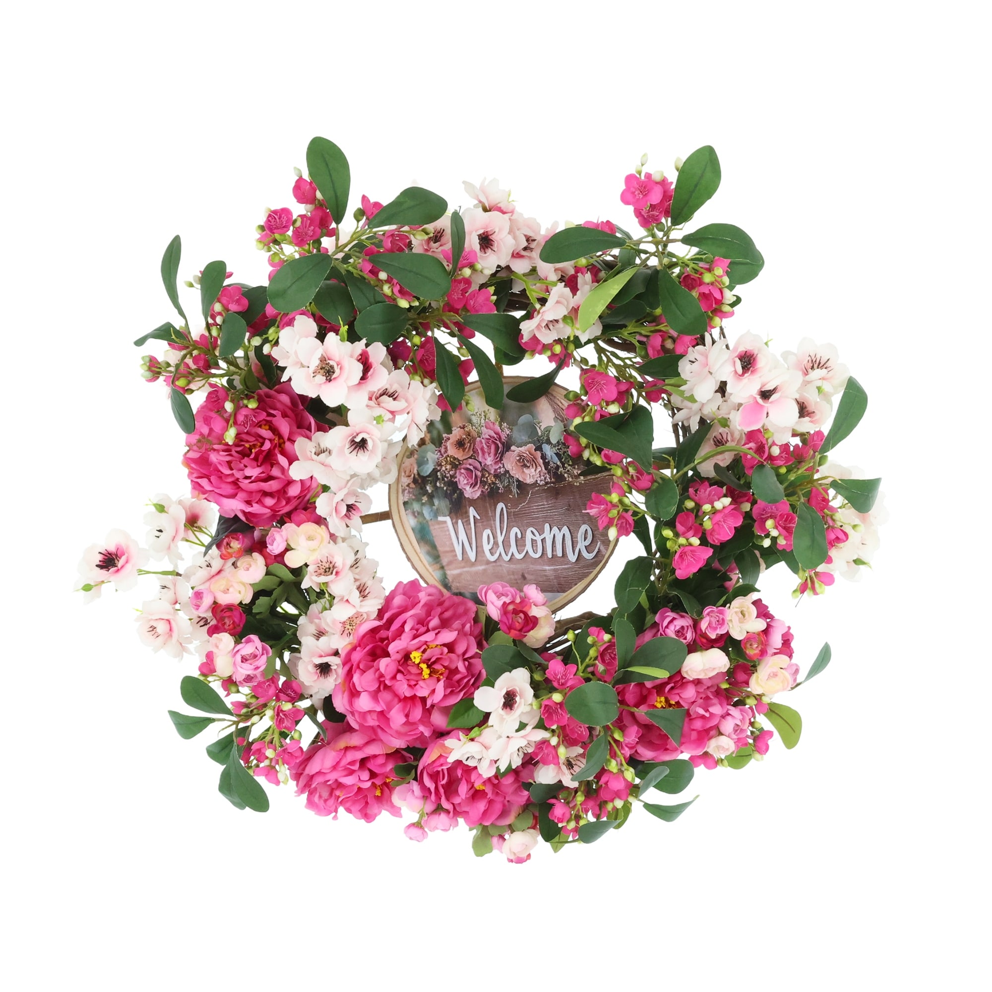 26" Peony and Cherry Welcome Wreath