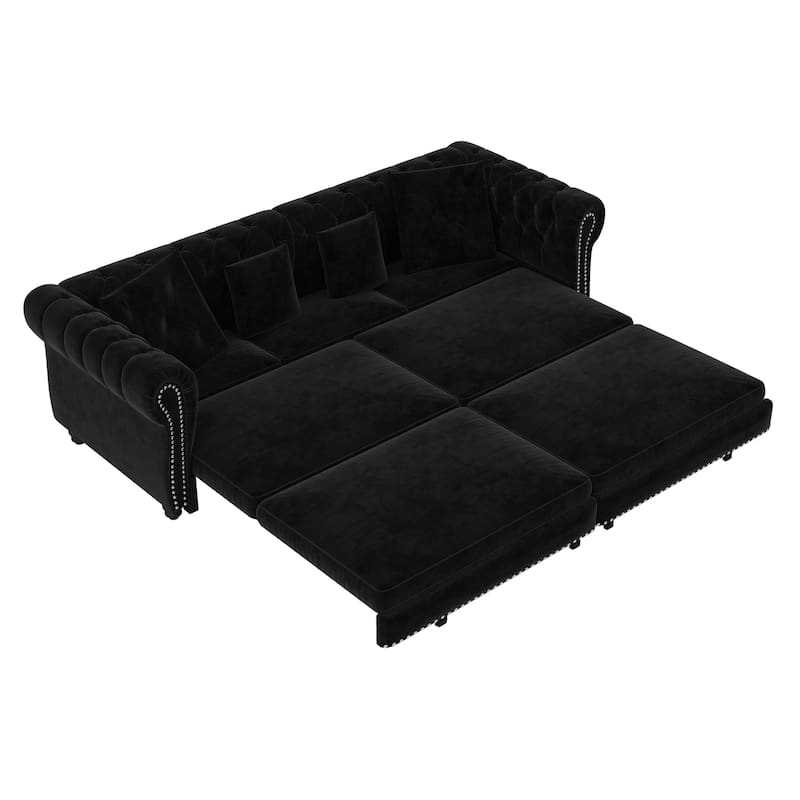 3-in-1 Pull-Out Sofa Bed, Convertible Sleeper Sofa, King Chaise Lounge,Velvet 3-Seater Sofa with Movable Ottoman