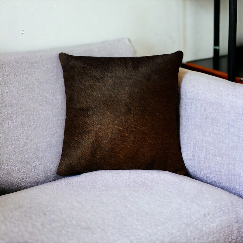 18" Chocolate Cowhide Throw Pillow - Chocolate