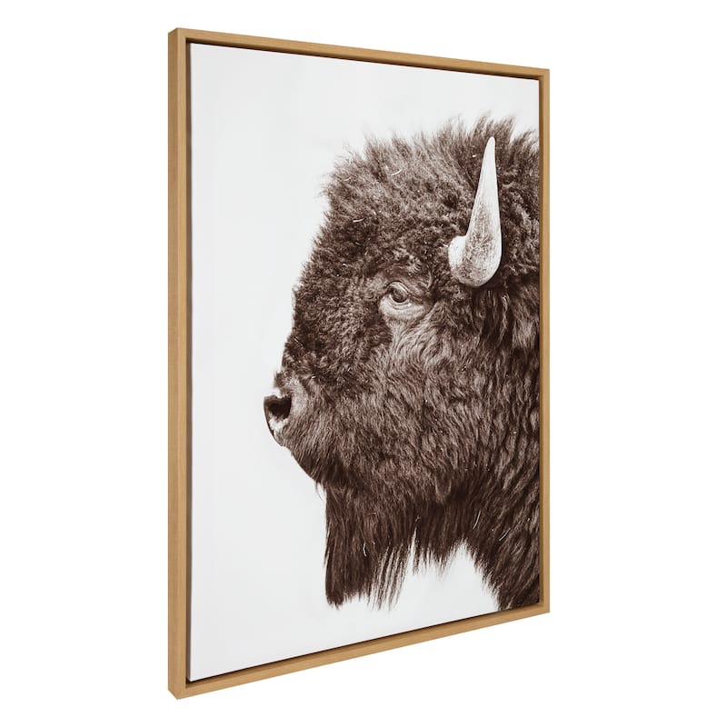 Kate and Laurel Sylvie Bison Profile Framed Canvas by Amy Peterson Art Studio - 28x38 - Natural