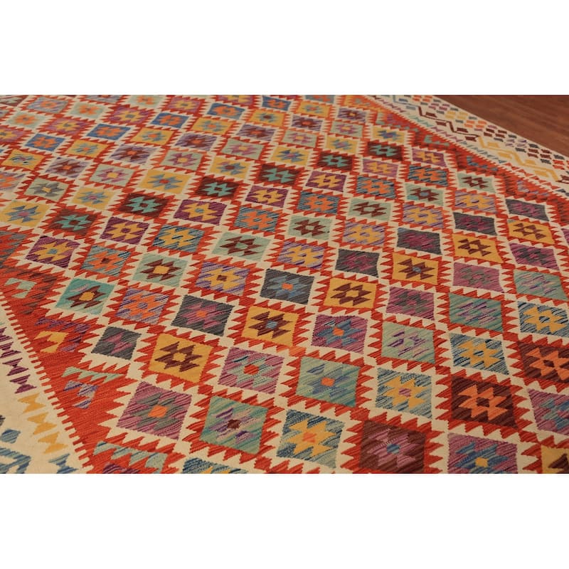 Reversable Kilim Oriental Area Rug Bedroom Flatweave Wool Carpet - 10'0"x 13'0"