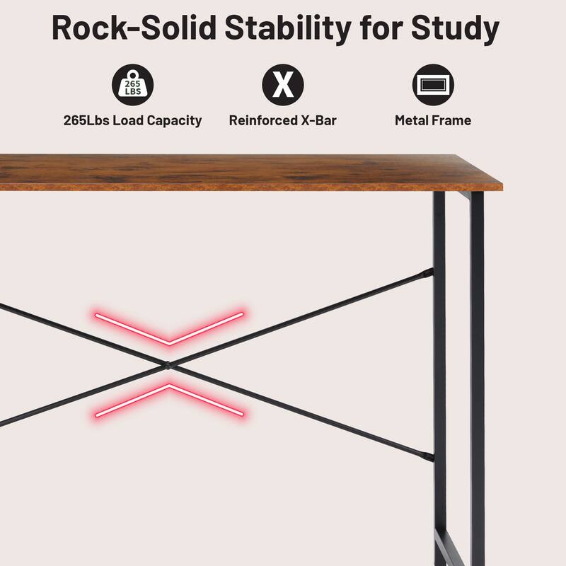 Computer Desk, 40-63 Inch Home Office Desk, Gaming Writing Work from Home Study Desk, Large Legroom, Sturdy Metal Frame