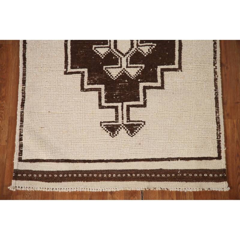 Anatolian Turkish Runner Rug Handmade Beige Tribal Wool Carpet - 3'5"x 12'3"