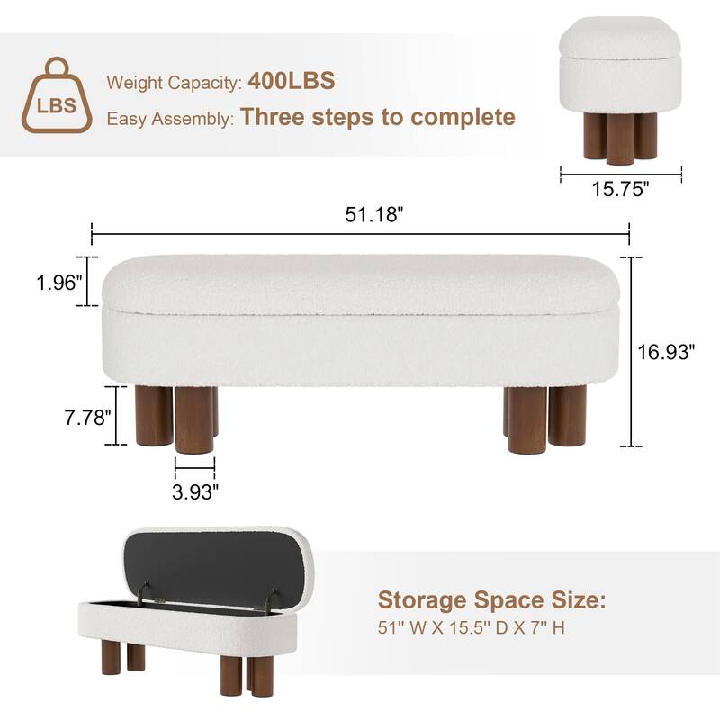 51" Upholstered Flip Top Storage Bench with Solid Wood Legs for Bedroom, Entryway and Living Room