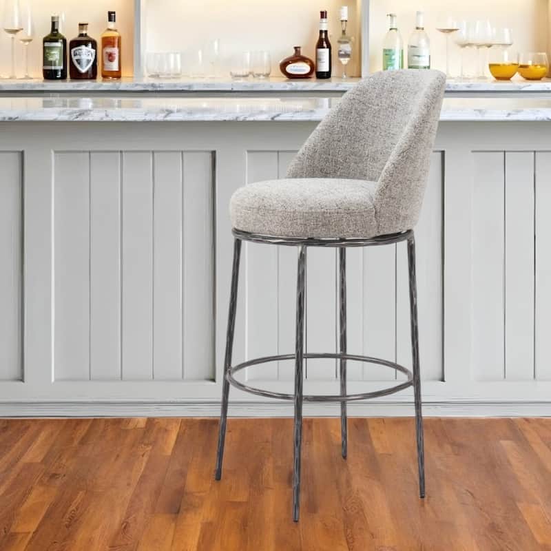HomeRoots 32" Gray And Black Fabric And Steel Bar Height Swivel Bar Chair - Bar Height - Gray - Single