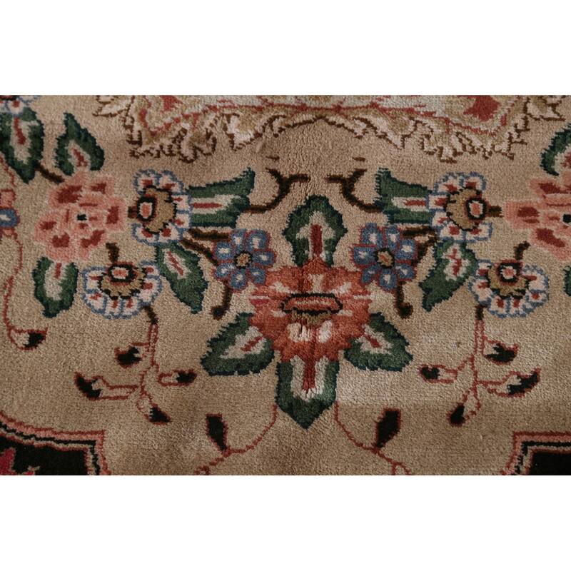 Hand Knotted Oriental 100% Wool Carpet Traditional Floral Brown Aubusson Area Rug - 8' 10'' X 6' 5''
