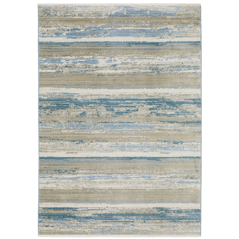 Bezons Blue Beige Abstract Distressed Casual Area Rug