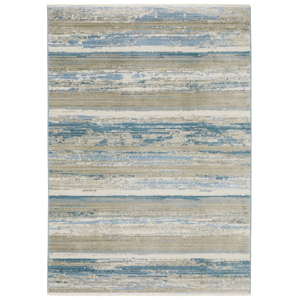 Bezons Blue Beige Abstract Distressed Casual Area Rug
