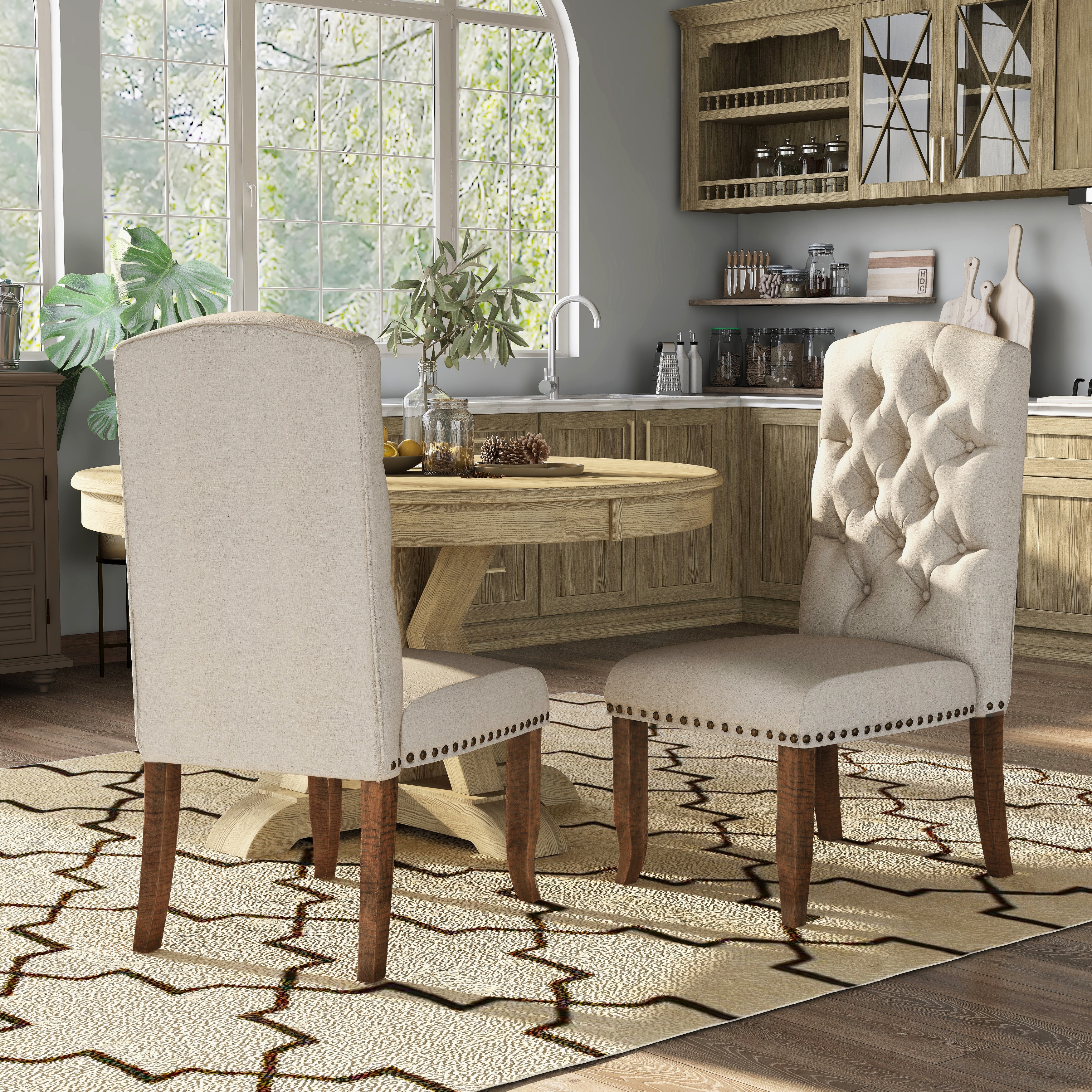 Cordova Farmhouse Tufted Fabric Dining Chairs Set of 2 by