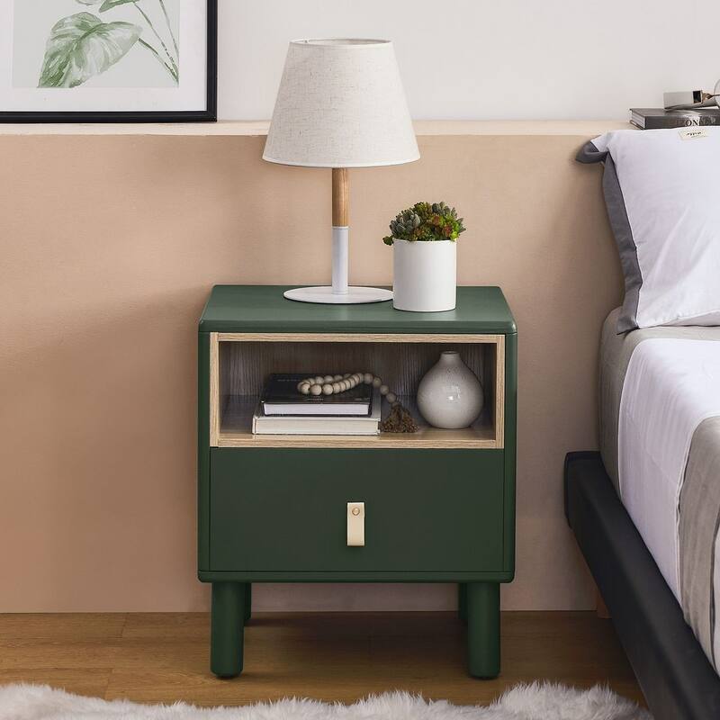 Modern Compact Wooden Single Drawer Nightstand