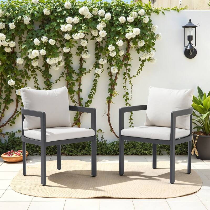 Outdoor Aluminum Dining Chairs with Cushions & Armrests