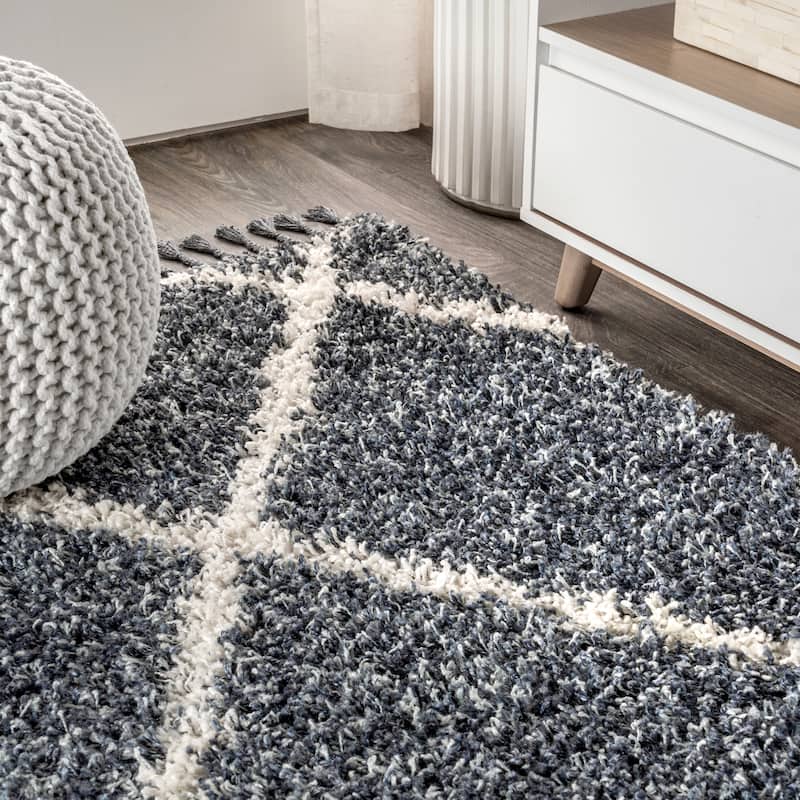 JONATHAN Y Modern Shag Plush Tassel Moroccan Geometric Trellis Area Rug