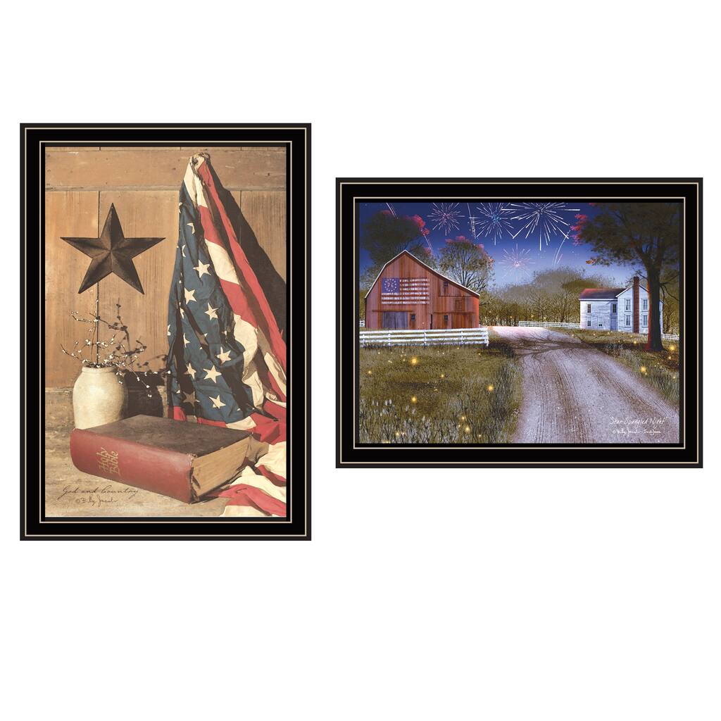 2-Piece Framed Wall Art Set - Star Spangled Night & God & Country, Black Frame