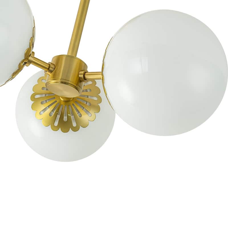 Mid-Century White Glass Globe Brass Sputnik Semi Flush Mount