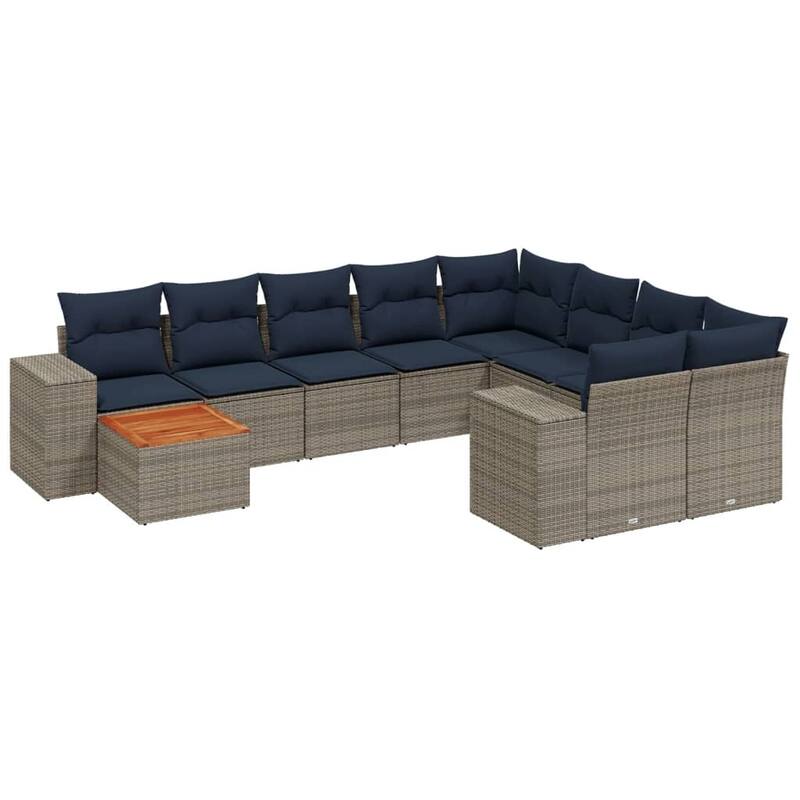 vidaXL 10 Piece Patio Sofa Set with Cushions Gray Poly Rattan