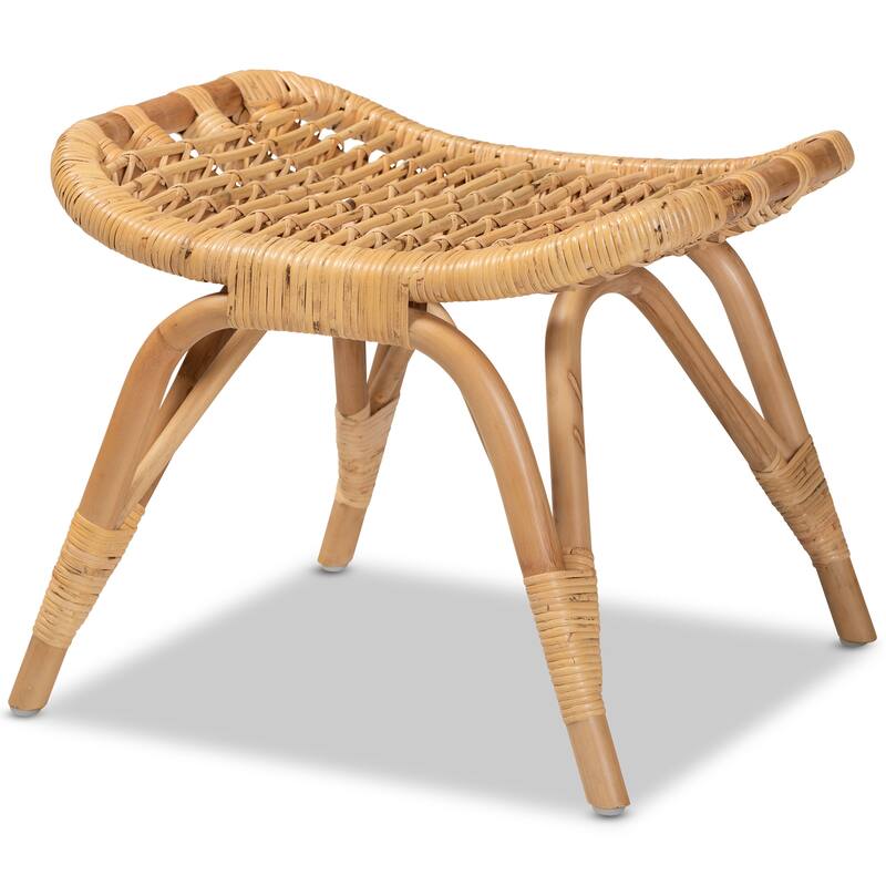 Bernardo Modern Bohemian Natural Brown Rattan Ottoman - Natural Brown