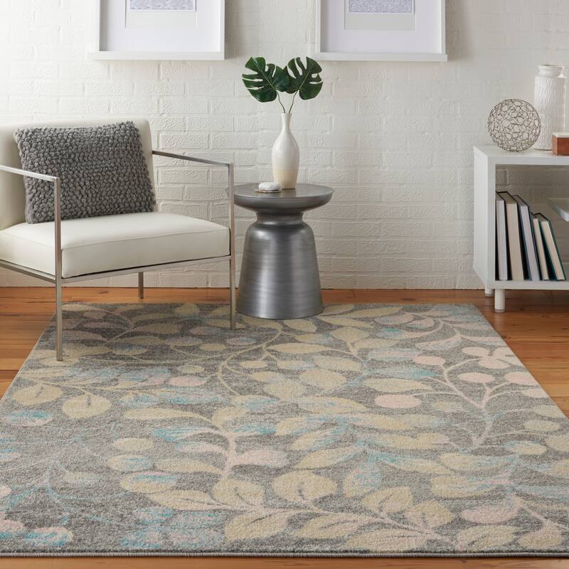 Nourison Tranquil Abstract Floral Leaves Botanical Area Rug - 4' x 6' - Grey - Rectangle