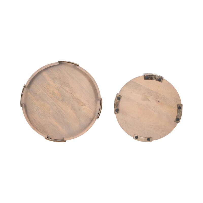 Sagebrook Home's Maxwell Round Wood Trays - Natural Mango Wood & Aluminum, Set of 2 - 26" x 26" x 4"